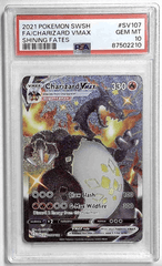 V1062: 2021: FA/CHARIZARD VMAX: SV107/SV122: SHINING FATES: PSA 10: GEM MT: 87502210